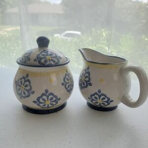 Ceramic sugar bowl‎ and creamer set with hand-painted floral print lid for home
